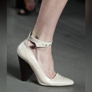 Derek Lam RTW Natural Embossed Croc Leather Tarin Ankle Strap Pump